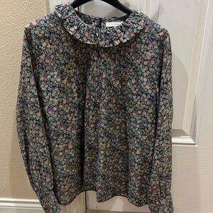 Doen Black Ruffled Peter Pan Collar Blouse